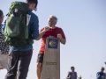 Monolito del kilómetro cero del camino Fisterra-Muxía, ubicado en el faro de Fisterra