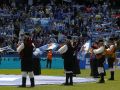 La asociación Malante, actuando en Riazor en la previa del Deportivo-Andorra