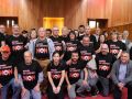 Miembros de la plataforma Stop Biogás Laracha este miércoles en el Parlamento