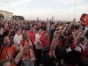 La afición del Básquet Coruña celebrando el ascenso a ACB en 2024 en la explanada de Riazor