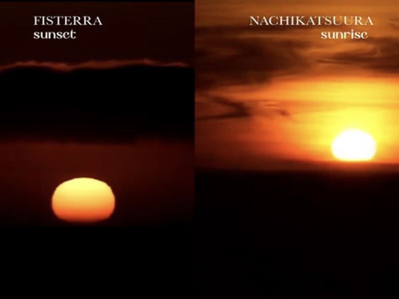 Puesta de sol en Fisterra y amanecer al mismo tiempo en Nachikatsuura