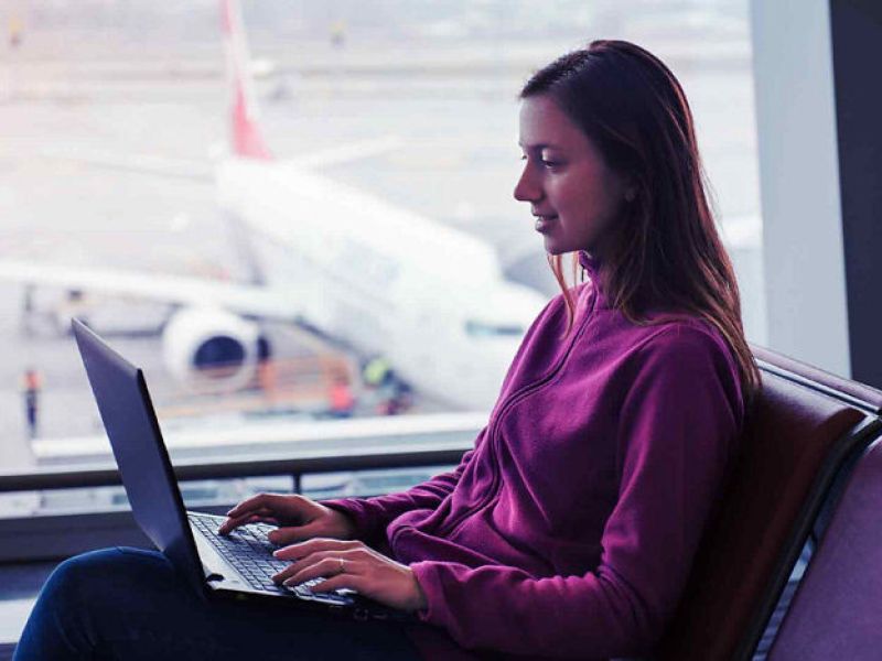 Longer battery life woman laptop airport 1920 1080