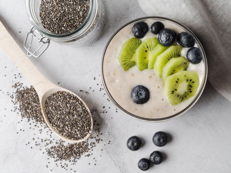 Organic seeds milk with kiwi blueberry
