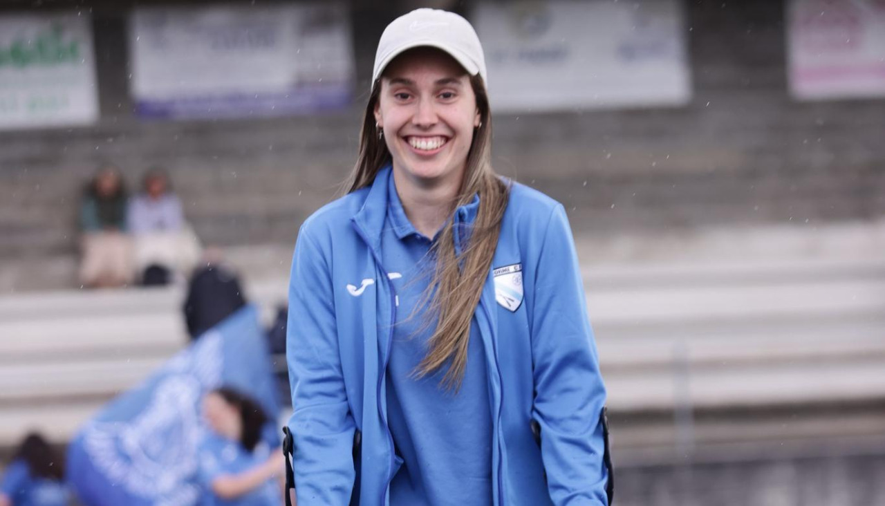 Naroa Parga, jugadora del Corme, cuando su equipo certificó el ascenso