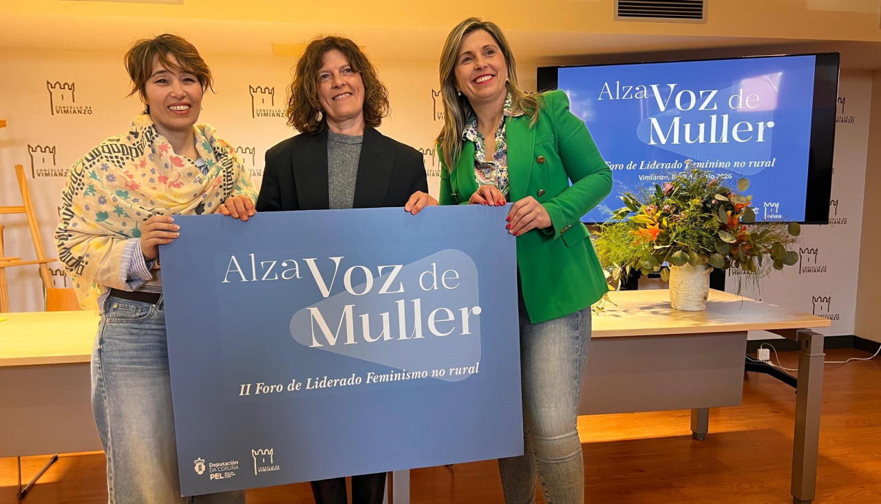 Pose, García y Rodríguez, este viernes presentando el programa de 'Alza Voz de Muller'