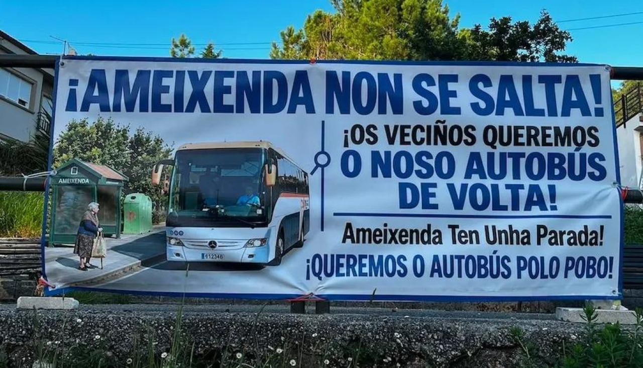 Cartel reivindicativo na Ameixenda