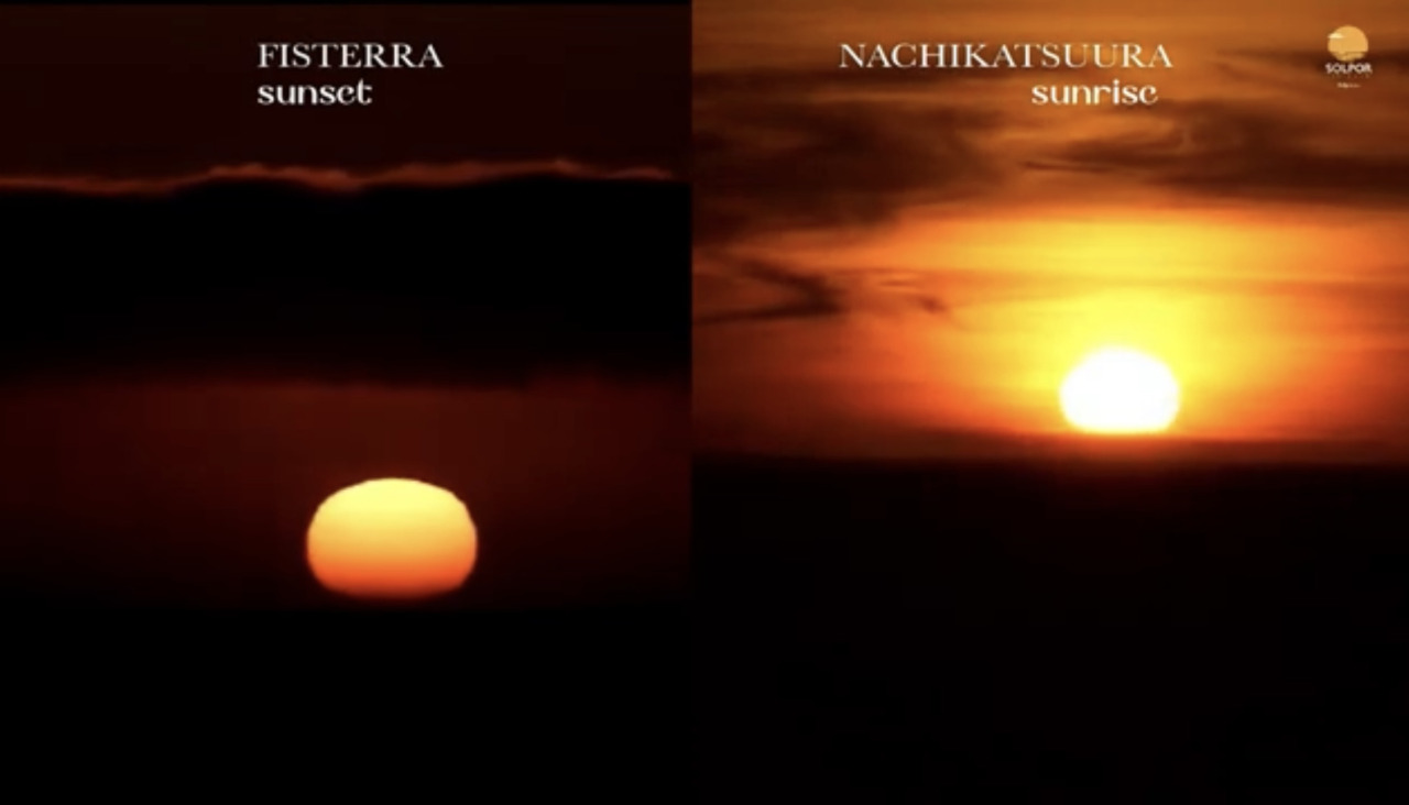 Puesta de sol en Fisterra y amanecer al mismo tiempo en Nachikatsuura