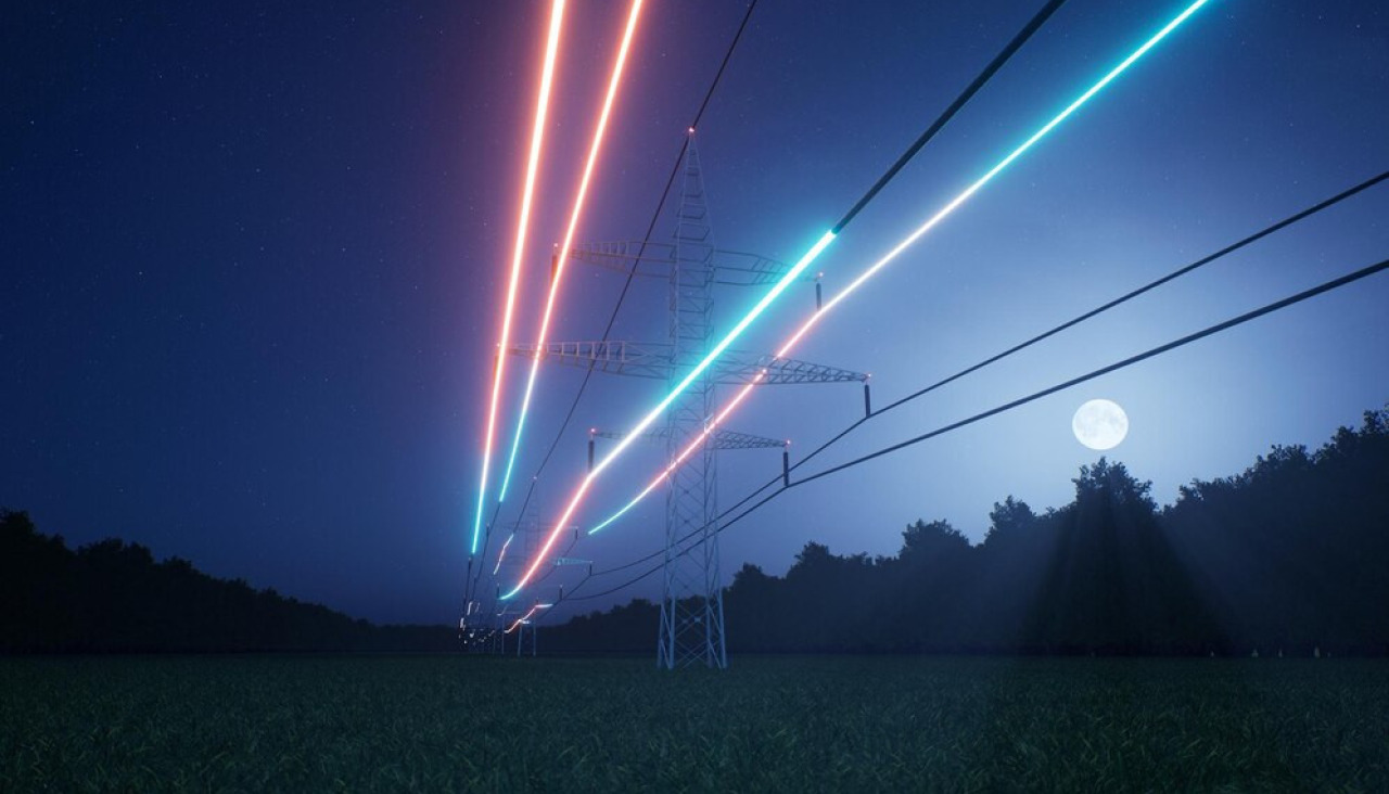 Visualizacion energia que fluye traves lineas torres electricas sobre cielo nocturno infraestructura que garantiza transmision electricidad traves cables distribucion voltaje animacion representacion 3d 482257 66243