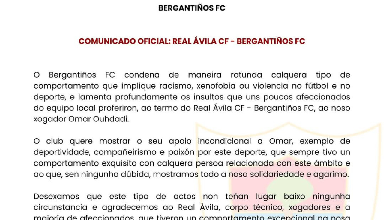 Comunicado del Bergan tras los insultos a Omar