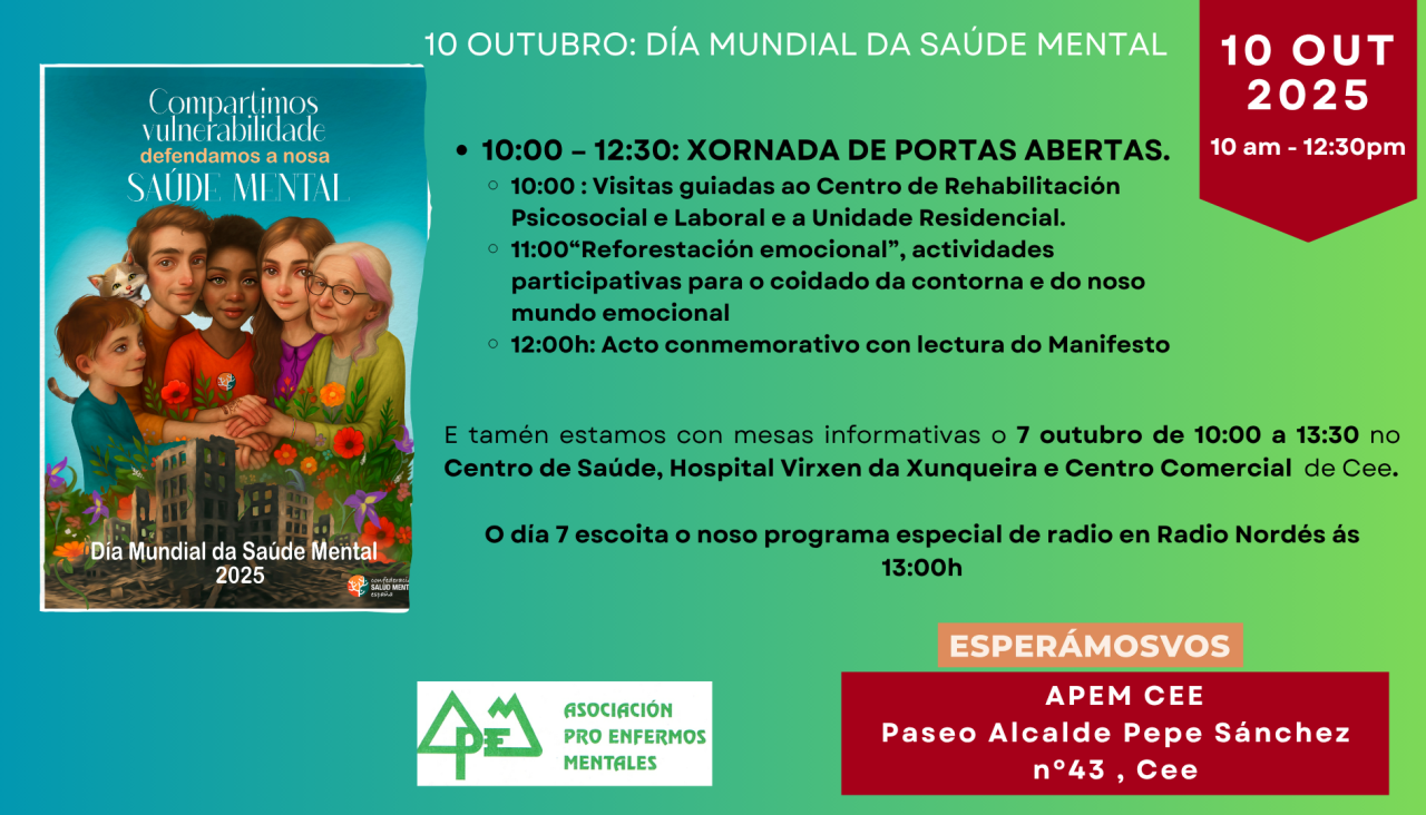 Cartel de la celebración del Día Mundial de la Salud Mental de APEM en Cee