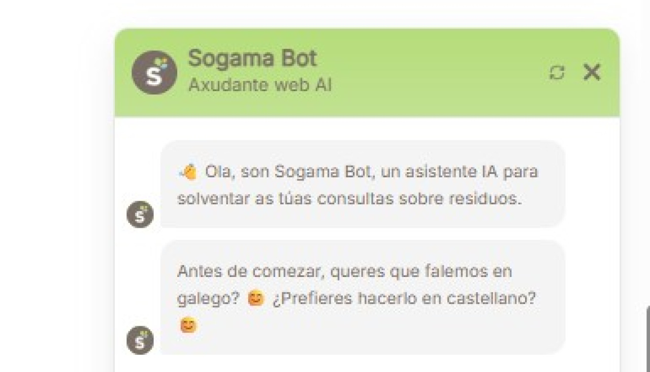 Pantallazo del chatbol en la página web de Sogama